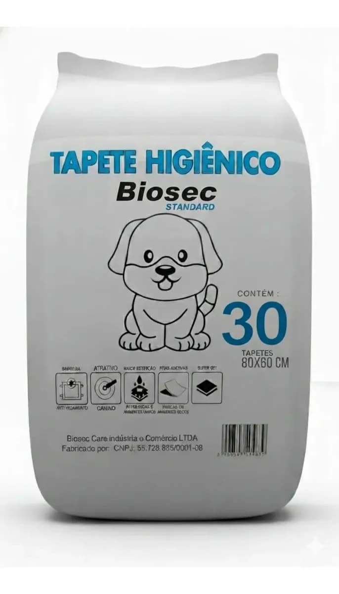 Tapete Higiênico 80x60 Para Pet Cachorro Cães 30 Unidades Descartável Com Fitas Adesivas Anti Odor Atrativo Canino Biosec Standard