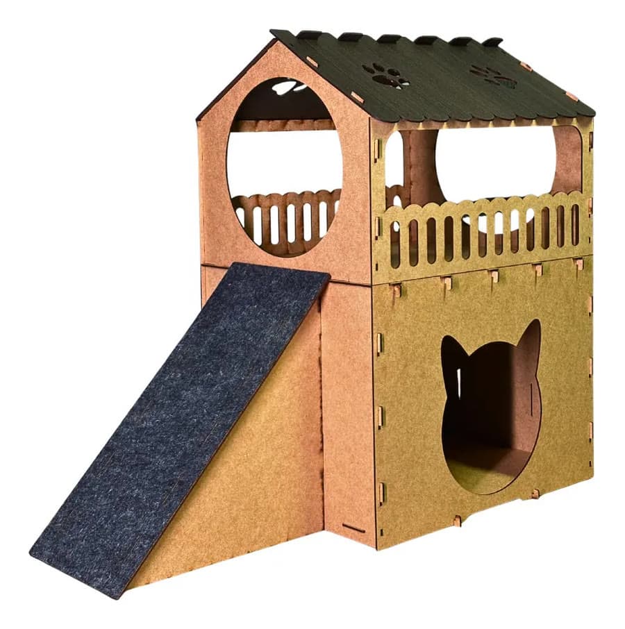 Casa Para Gatos Com Arranhador Casinha Toca 2 Andares com Rampa Gatificação