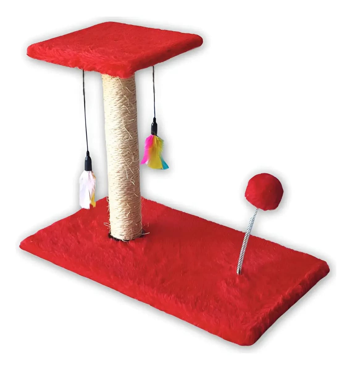 Arranhador Para Gatos Poste Duplo Brinquedo Interativo Cor Vermelho