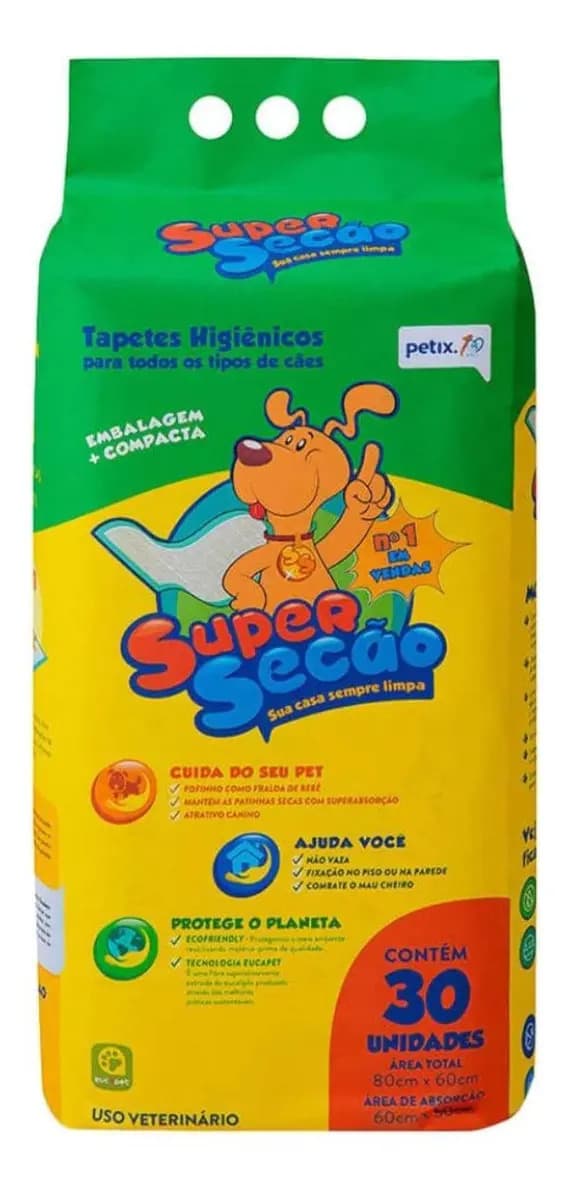 Tapete Sanitário Para Cães Petix Super Secão Estampado 30 Unidades 80cm X 60cm