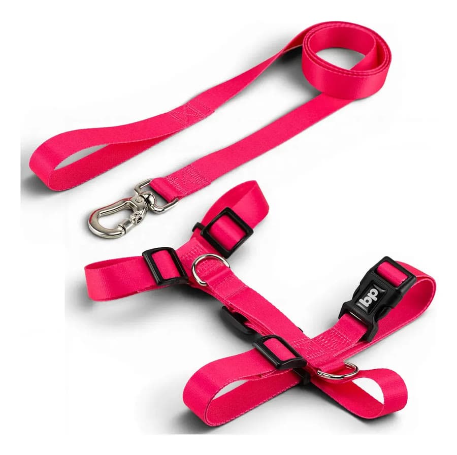 Coleira Peitoral Com Guia Para Cachorro Basic Pet Cor Rosa Tamanho P