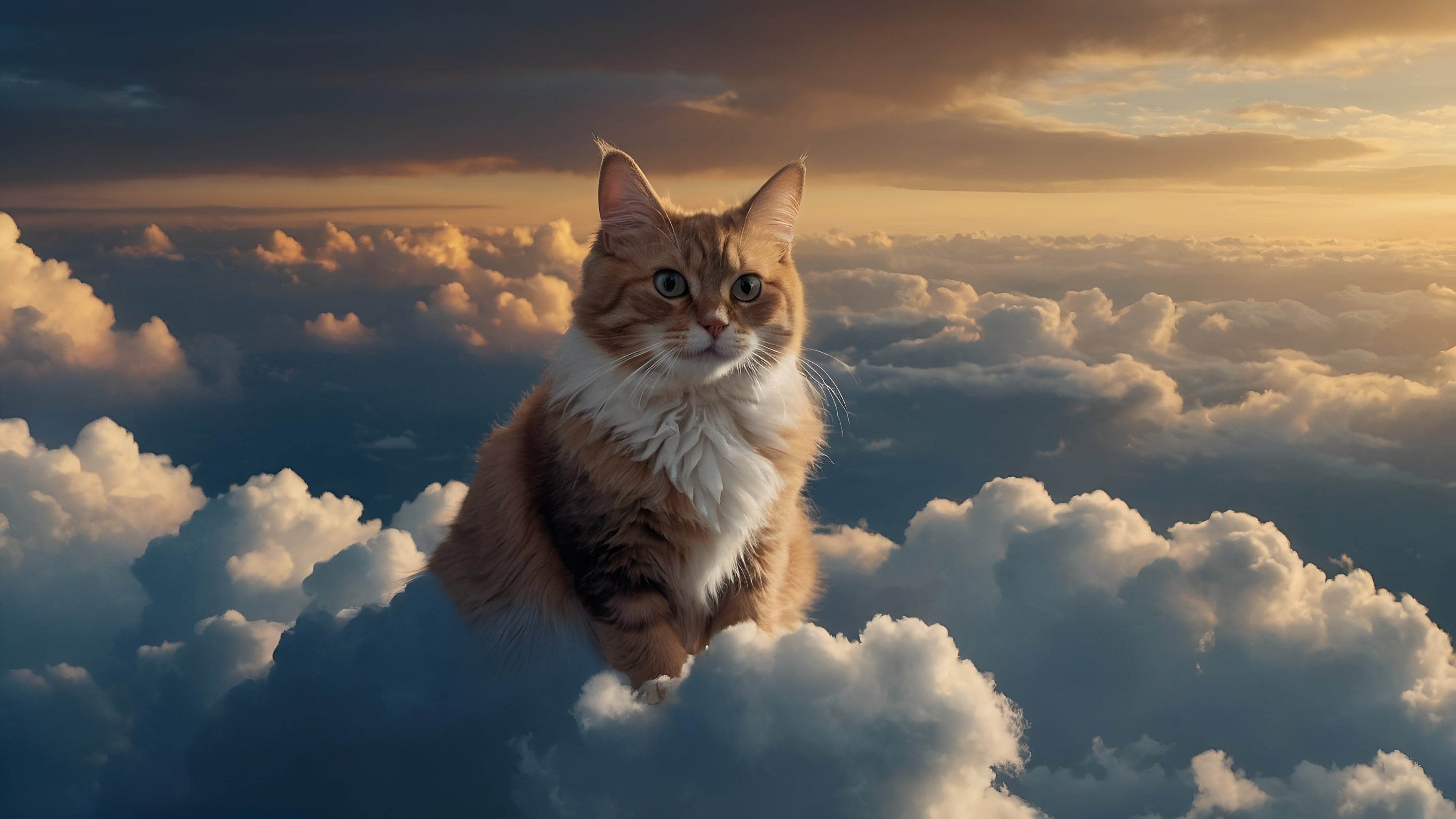 Gato laranja sentado entre nuvens · NuvemPet imersivo