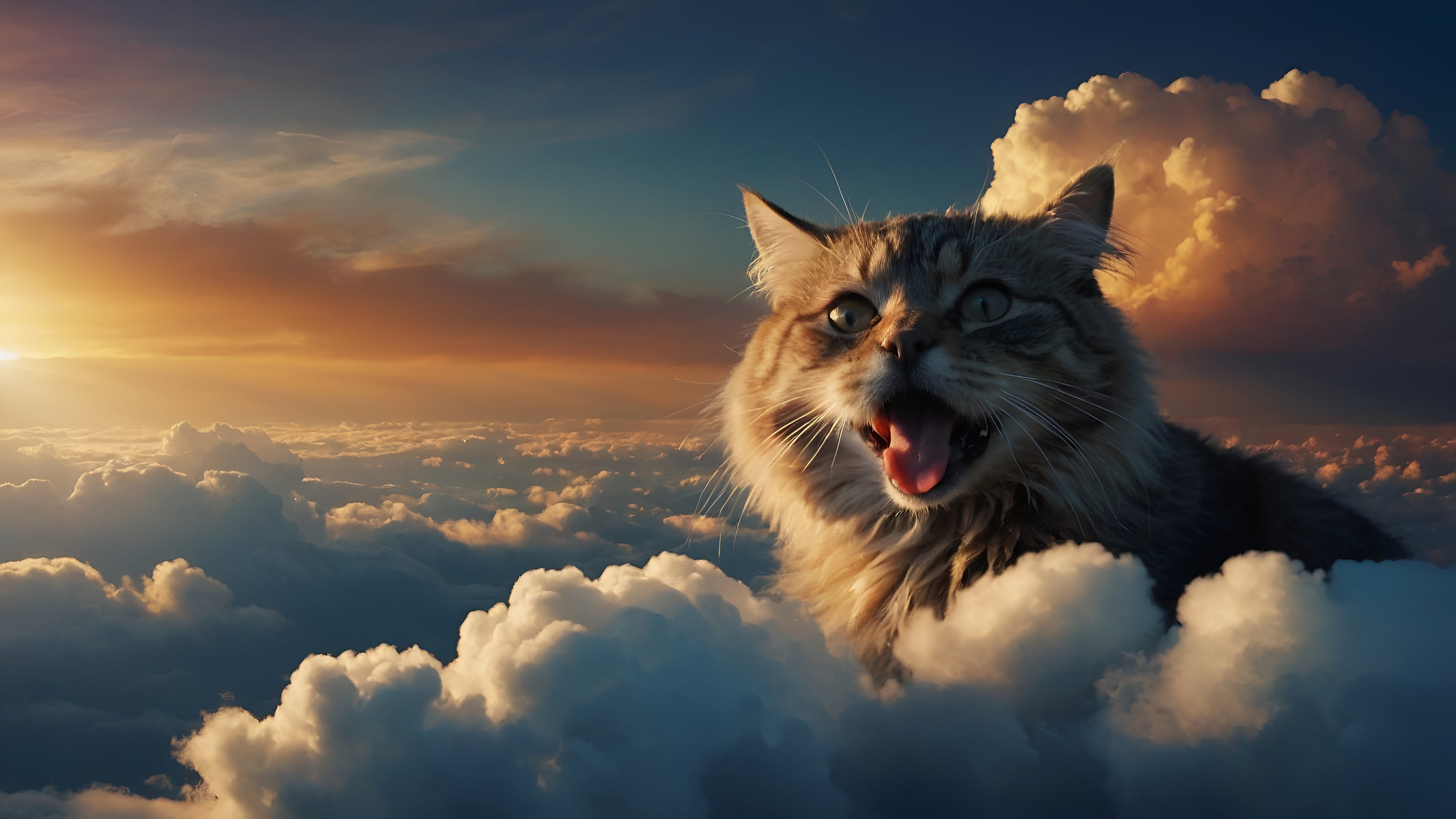 Gato laranja entre nuvens golden hour · NuvemPet imersivo